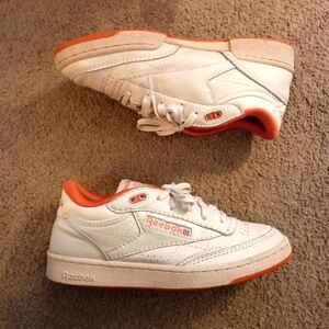 Reebok Club C Mid II Vintage Mens White Orange Leather Sneakers Sz 8.5 PREOWNED